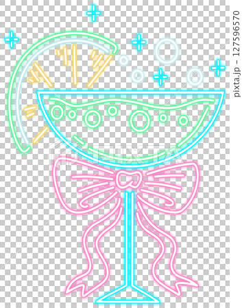 Neon Glow Cocktail Drink Illustration with Lemon and Bow 127596570