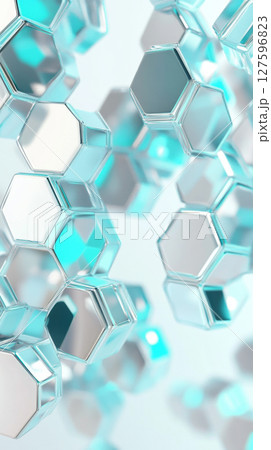 Abstract render of metallic honeycomb pattern in teal shades as background 127596823