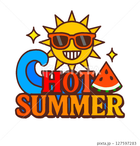 暑い夏のステッカー風イラスト～HOT SUMMER～ 127597283