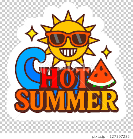 Hot summer sticker style illustration ~HOT SUMMER~ Hot summer sticker style illustration ~HOT SUMMER~ 127597283