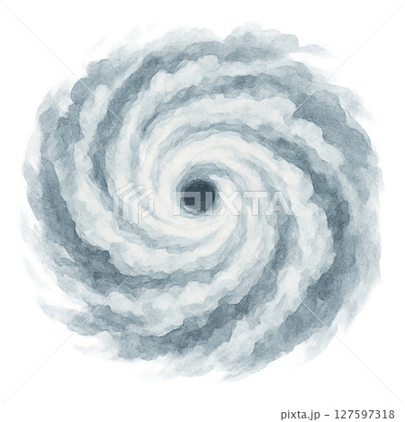 台風の目と渦巻く雲を描いた水彩イラスト素材（切り抜きPNG・天気