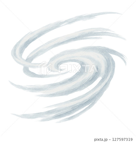 風の流れと渦を描いた水彩風イラスト素材（切り抜きPNG・空気・スパイラル・気象表現） 127597319