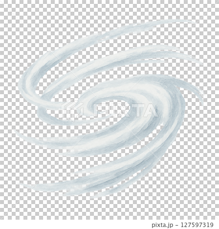 風的流動和渦流的水彩風格插圖（剪切 PNG、空氣、螺旋、天氣表現） 127597319