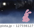 満月と月夜の空に浮かぶ新月とウサギの形の雲と月 127598127