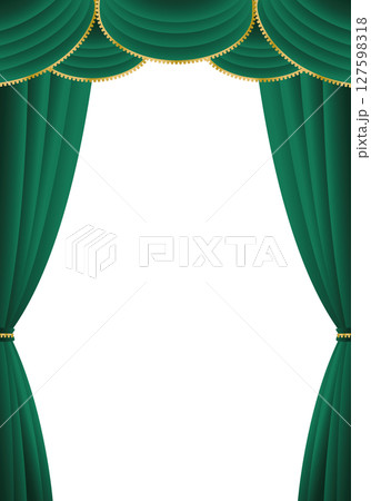 緑の幕・緑のカーテン（タテ）背景白 127598318