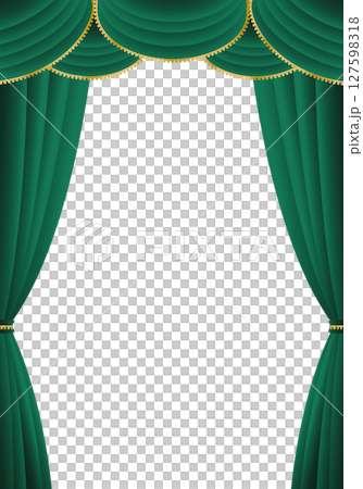 緑の幕・緑のカーテン（タテ）背景白 127598318