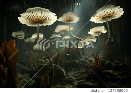 Fabulous fluorescent plants or flowers in a magical forest 127598696