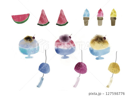 水彩で描いたかき氷のイラスト 水彩で描いたかき氷のイラスト 127598776