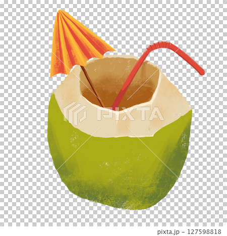 png digital drawing of sea ocean travel - cocktail in coconut, coconut milk 127598818