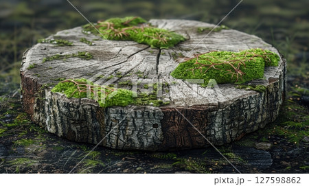Rustic Wood Slice With Moss 127598862