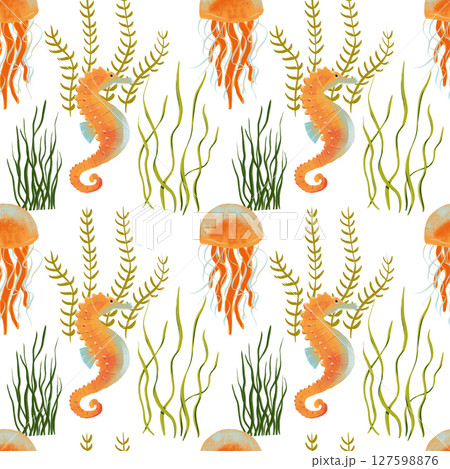 seamless pattern on the theme of ocean, sea - illustrations for your design seamless pattern on the theme of ocean, sea - illustrations for your design 127598876