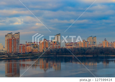 View of Obolon embankment of the Dnieper river and church of the Nativity of Christ in Kiev, Ukraine View of Obolon embankment of the Dnieper river and church of the Nativity of Christ in Kiev, Ukraine 127599414