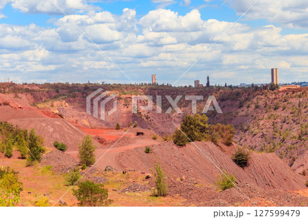 View of huge iron ore quarry in Kryvyi Rih, Ukraine. Open pit mining 127599479