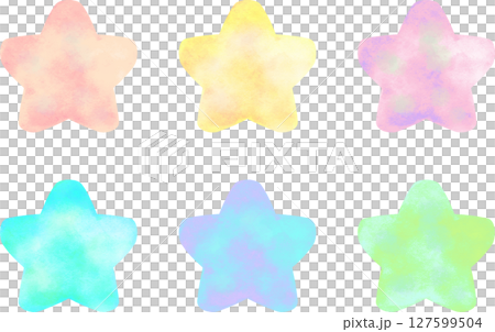 カラフルな水彩タッチの丸っこい星のフレームイラスト 127599504