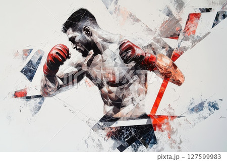 A man in a boxing ring with a red glove on his left hand, Muay Thai fighter 127599983