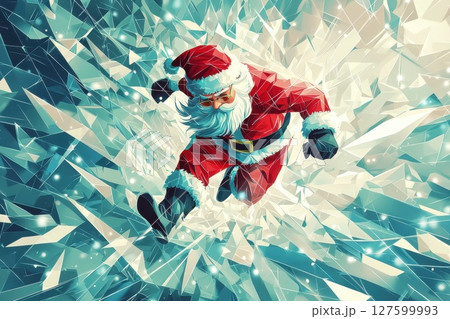 A cartoon of Santa Claus running through a snowstorm, Christmas themed cartoon 127599993
