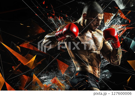 A man in a boxing ring with a red glove on his left hand A man in a boxing ring with a red glove on his left hand 127600006