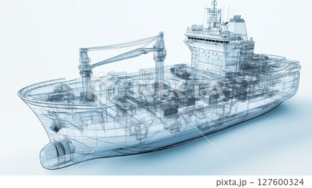 3D rendering of a commercial ship showcasing intricate design and structure in vibrant colors 3D rendering of a commercial ship showcasing intricate design and structure in vibrant colors 127600324