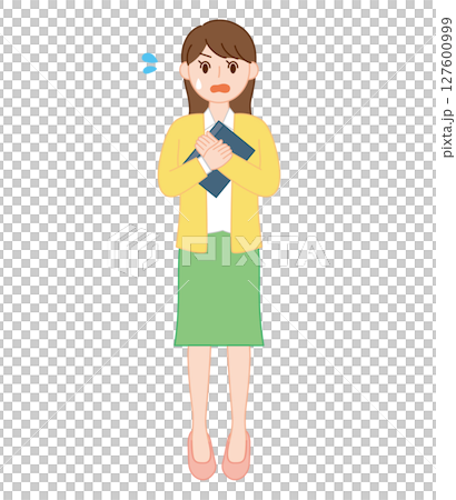 驚いた表情の若手女性教師のイラスト 127600999