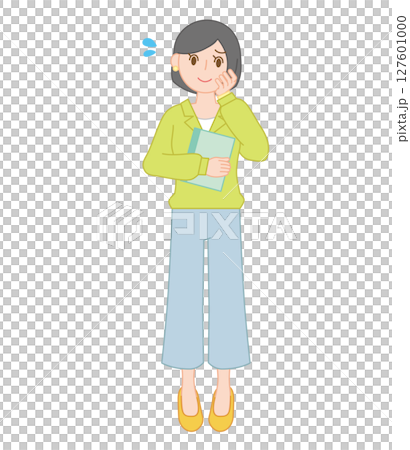 やや困り顔の女性教師（ボブヘア）のイラスト 127601000