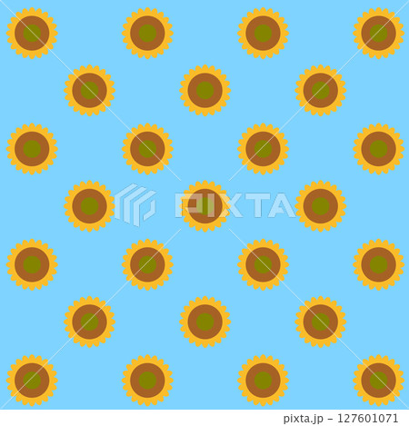 水色背景にひまわりが斜めに並ぶ夏のパターンイラスト 水色背景にひまわりが斜めに並ぶ夏のパターンイラスト 127601071