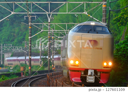朝日を浴びて走る寝台特急「サンライズ瀬戸・出雲」 127601109