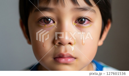 目ヤニが出ている子ども：男の子・少年 127601536