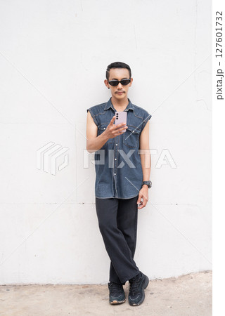 Full length portrait of nonbinary genderfluid young Asian gay man Full length portrait of nonbinary genderfluid young Asian gay man 127601732