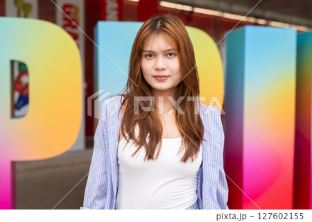 Empowering LGTB pride portrait of young woman 127602155