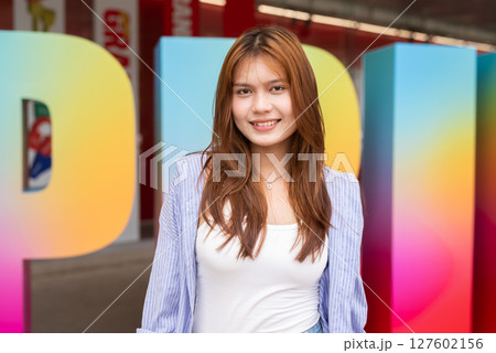 Empowering LGTB pride portrait of young woman 127602156