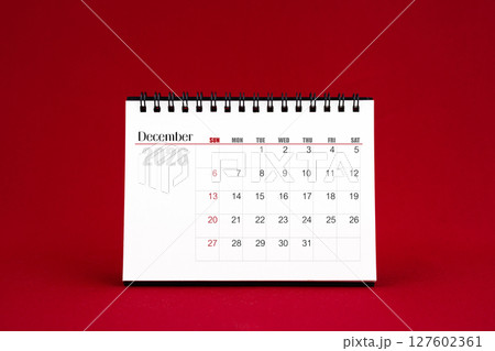 December 2026 Blank desk calendar on red color background. December 2026 Blank desk calendar on red color background. 127602361