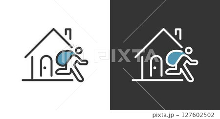シンプルな空き巣の被害を受ける家のラインアイコン シンプルな空き巣の被害を受ける家のラインアイコン 127602502