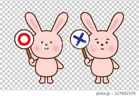 ○×札を持つうさぎのかわいい判定イラスト（ベクター） 127602574