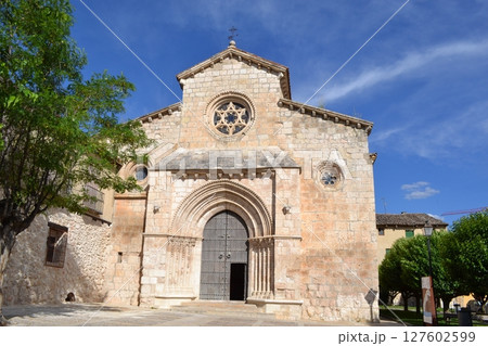 Historic stone church in Brihuega, Spain with clear blue sky. Iglesia de San Felipe. Church Saint Felipe in Brihuega, Guadalajara, Spain Historic stone church in Brihuega, Spain with clear blue sky. Iglesia de San Felipe. Church Saint Felipe in Brihuega, Guadalajara, Spain 127602599