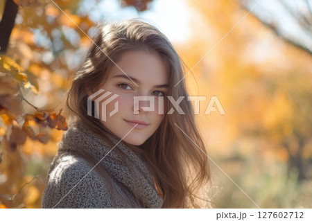 beautiful woman in autumn 127602712
