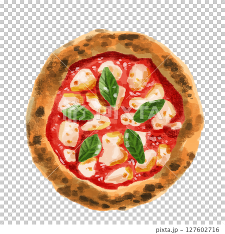 Margherita pizza painted in watercolor 127602716