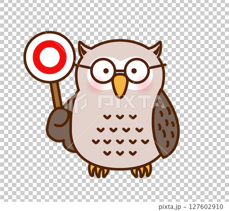 ○の札を持つフクロウのかわいいイラスト（ベクター） 127602910