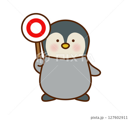 ○の札を持つペンギンのかわいいイラスト（ベクター） 127602911