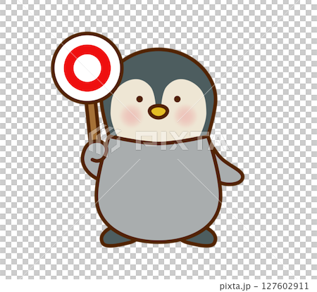 ○の札を持つペンギンのかわいいイラスト（ベクター） 127602911