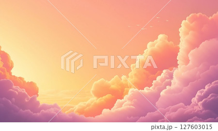 ピンクとオレンジの雲が彩る夕焼け空 ― 幻想的で穏やかな空の背景 ピンクとオレンジの雲が彩る夕焼け空 ― 幻想的で穏やかな空の背景 127603015
