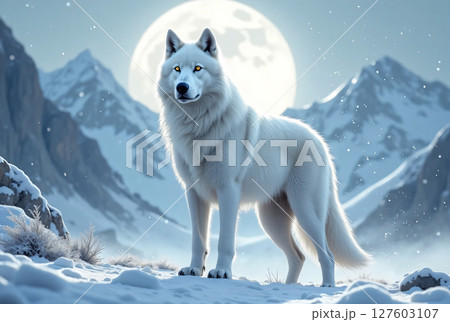雪山にいる白狼のイラスト素材 [127603107] - PIXTA