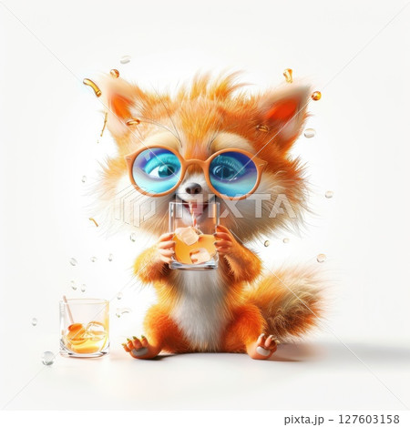 Celebratory Cheers: Suitable for celebrating milestones, achievements, or special occasions with a joyful and festive image.Fox with cocktail 127603158