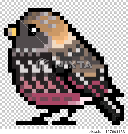 ドット絵 アニマルイラスト ハギマシコのオス 127603188