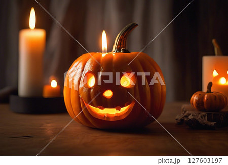 ハロウィンパンプキンとキャンドル 127603197