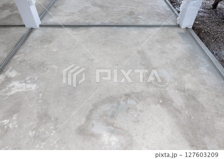 Dividing strips in terrazzo floor construction work. 127603209