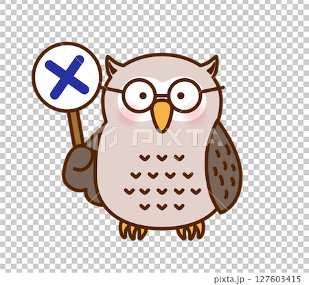 ×の札を持つフクロウのかわいいイラスト（ベクター） 127603415