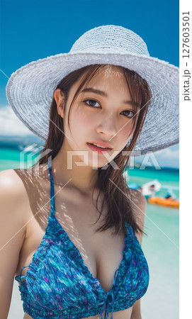 水着を着た美女のポートレート 127603501