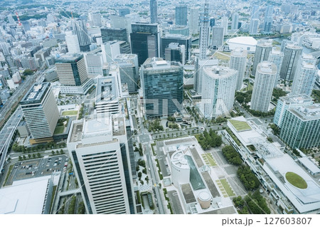 Minato Mirai view from the observation deck of Landmark Tower, Yokohama, Kanagawa, Japan 127603807