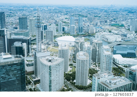 Minato Mirai view from the observation deck of Landmark Tower, Yokohama, Kanagawa, Japan Minato Mirai view from the observation deck of Landmark Tower, Yokohama, Kanagawa, Japan 127603837