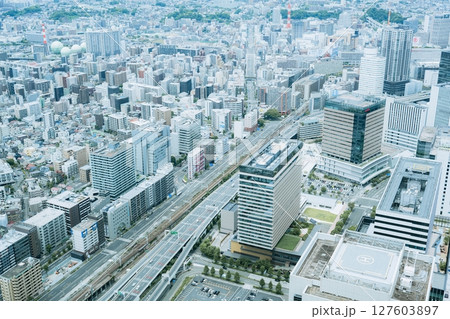 Minato Mirai view from the observation deck of Landmark Tower, Yokohama, Kanagawa, Japan 127603897